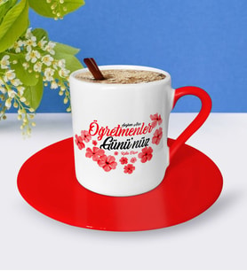 BK Gift Kişiye Özel Öğretmenler Gününüz Kutlu Olsun Kırmızı Türk Kahvesi Fincanı  3