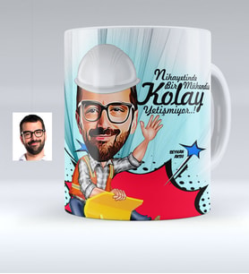 BK Gift Kişiye Özel Bay Mühendis Karikatürlü Beyaz Kupa Bardak  2