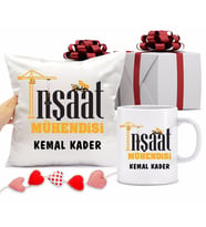 İnşaat Mühendisi Bardağı ve Yastığı Hediye Seti (Model 1)
