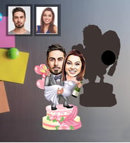 Kişiye Özel Gelin Damat Karikatürlü Ahşap Magnet Mod-9