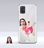 BK Gift Kişiye Özel Bayan Karikatürlü Samsung Galaxy A51 İnce Şeffaf Silikon Telefon Kapağı-22 (Beyaz)