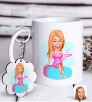 BK Gift Kişiye Özel Bayan Doğum Günü Karikatürlü Beyaz Kupa ve Anahtarlık Hediye Seti-2 (Model 1)