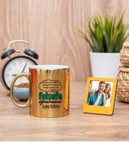 Felsefe Öğretmeni Gold Kupa Bardak ve Sarı Mini Fotoğraf Çerçevesi