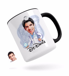 BK Gift Kişiye Özel Erkek Diş Hekimi Karikatürlü Siyah Kupa Bardak-3