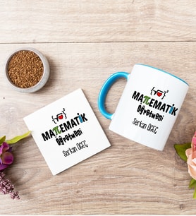 Matematik Öğretmeni Mavi Kupa Bardak Ve Bardak Altlığı Seti