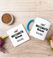 Matematik Öğretmeni Mavi Kupa Bardak Ve Bardak Altlığı Seti