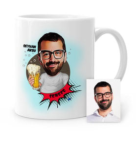 BK Gift Kişiye Özel Şerefe Karikatür Beyaz Kupa Bardak  1
