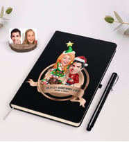BK Gift Kişiye Özel Yılın En Mükemmel Çifti Karikatürlü Siyah Defter ve Kalem Hediye Seti-61