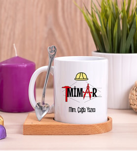 Mimar Ahşap Altlıklı Beyaz Kupa Bardak