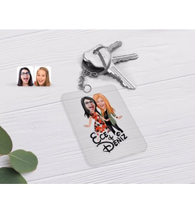BK Gift Kişiye Özel Kız Kardeş Karikatürlü Şeffaf Pleksi Anahtarlık-1 (Beyaz)