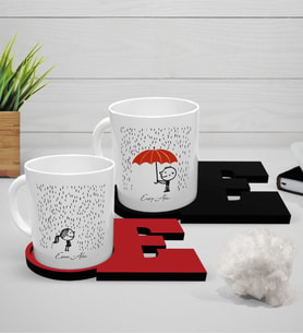 BK Gift Kişiye Özel Sevgili İkili Beyaz Kupa ve Harfli Bardak Altlığı Seti - 10