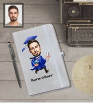 Kişiye Özel Mezuniyet Karikatürlü Gri Defter Kalem Hediye Seti  Bay-4