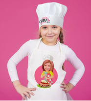 BK Gift Kişiye Özel Küçük Chef Karikatürlü Kız Çocuk Mutfak Önlüğü ve Aşçı Şapkası Seti-3 (Beyaz)
