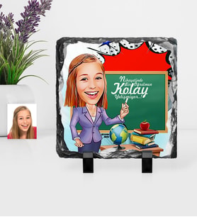 BK Gift Kişiye Özel Bayan Öğretmen Karikatürlü Dekoratif Doğal Taş  1