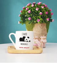 Sevimli Panda Ahşap Altlıklı Türk Kahvesi Fincanı