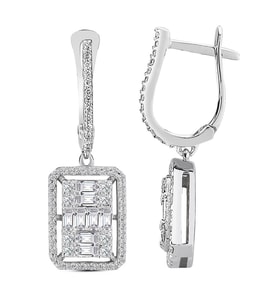 Modern Tasarım 1.22 Ct Baget Kare Tektaş Küpe (Beyaz)