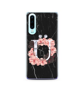 Mermer Çiçekli Harf Tasarım Süper Şeffaf Silikon Telefon Kılıfı Huawei P30  Ü-Ha
