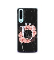 Mermer Çiçekli Harf Tasarım Süper Şeffaf Silikon Telefon Kılıfı Huawei P30  Ü-Ha