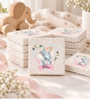 30 Adet Kişiye Özel Baskılı Doğal Taş Magnet 5x5cm Doğum Günü, Hoşgeldin Bebek (Beyaz)