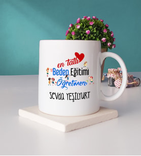Mesajlı Beden Eğitimi Öğretmeni Hediye Kupa Bardak ve Taş Bardak Altlığı Hediye Seti