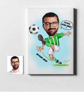 BK Gift Kişiye Özel Futbolcu Yeşil Beyaz Karikatür Kanvas Tablo 50x70cm 1