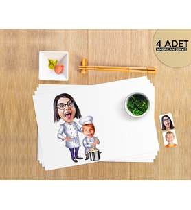 BK Gift Kişiye Özel Anne Oğul Chef Karikatürlü 4 Adet Amerikan Servis Seti