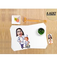 BK Gift Kişiye Özel Anne Oğul Chef Karikatürlü 4 Adet Amerikan Servis Seti