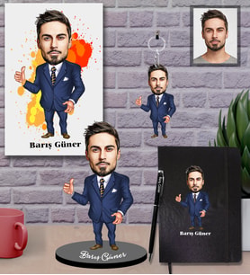Kişiye Özel İş Adamı Karikatürlü 5 li Hediye Seti Bay-19