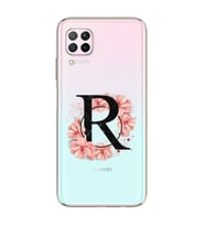 Pembe Çiçekli Harf Tasarım Süper Şeffaf Silikon Telefon Kılıfı Huawei P40 Lite R
