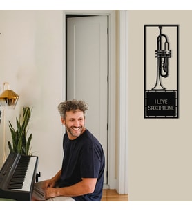 New Jargon - Çerçeve İçinde I Love Saxophone Tasarım Metal Tablosu 70x25cm (Siyah)
