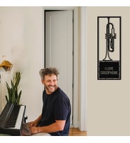 New Jargon - Çerçeve İçinde I Love Saxophone Tasarım Metal Tablosu 70x25cm (Siyah)