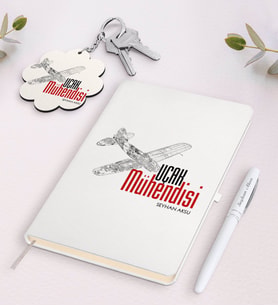 BK Gift Kişiye Özel Uçak Mühendisi Beyaz Defter Kalem ve Anahtarlık Hediye Seti (Model 1)