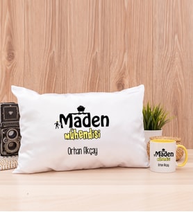 Maden Mühendisi Dikdörtgen Yastık ve Sarı Kupa Bardak