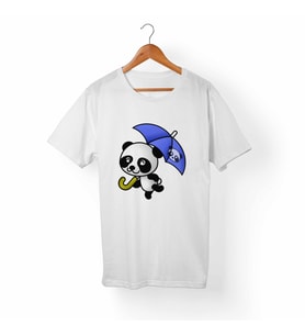 Panda Şemsiye Baskılı Beyaz Tişört