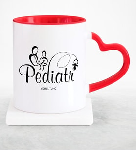 BK Gift Kişiye Özel Mesleki Pediatr Kırmızı Kalpli Kupa Bardak