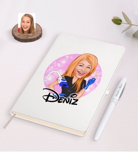 BK Gift Kişiye Özel Kadın Güzellik Uzmanı Karikatürlü Beyaz Defter ve Kalem Hediye Seti-2
