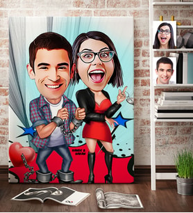 BK Gift Kişiye Özel Sevgililer Karikatür Kanvas Tablo 70x100cm 1