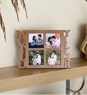 Kişiye Özel 4 Fotoğraflı Mutlu Yıllar Mdf Çerçeve Ahşap