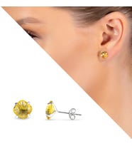 Sarı Zirkon Taşlı Oval Tasarım 925 Ayar Gümüş Kadın Küpe
