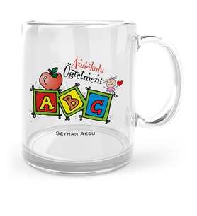 BK Gift Kişiye Özel Anaokulu Öğretmeni Cam Kupa Bardak  1