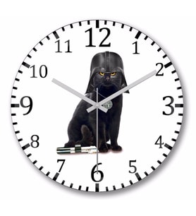 Kedi Star Wars Cat Vader  Duvar Saati Bombeli Gercek Cam