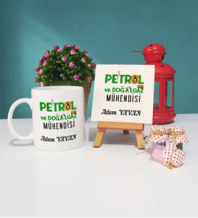 Petrol Ve Doğalgaz Mühendisi Kupa Bardak ve Dekoratif Taş Baskı Seti