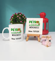 Petrol Ve Doğalgaz Mühendisi Kupa Bardak ve Dekoratif Taş Baskı Seti