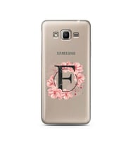 Pembe Çiçekli Harf Tasarım Süper Şeffaf Silikon Telefon Kılıfı Samsung J2 Prime 