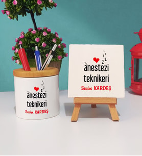 Anestezi Teknikeri Hediye Kalemlik ve Dekoratif Taş Baskı Hediye Seti