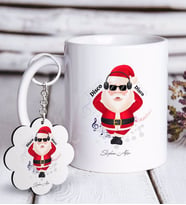 BK Gift Kişiye Özel Noel Baba Beyaz Kupa ve Anahtarlık Hediye Seti-1 (Model 1)