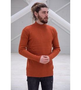 Erkek Yarım Balıkçı Yaka Triko Kazak 21K-6300102 Kiremit