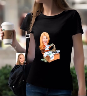 BK Gift Kişiye Özel Bayan Patron Karikatürlü Siyah T-Shirt-6