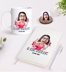 BK Gift Kişiye Özel Kadınlar Günü O Bir Melek Karikatürlü Beyaz Defter Kalem ve Kupa Seti-1 (Model 1)