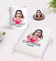 BK Gift Kişiye Özel Kadınlar Günü O Bir Melek Karikatürlü Beyaz Defter Kalem ve Kupa Seti-1 (Model 1)